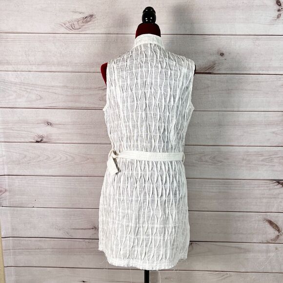 100% Capri Mini Dress Sleeveless Belted Raw Hem Linen - Picture 2 of 11